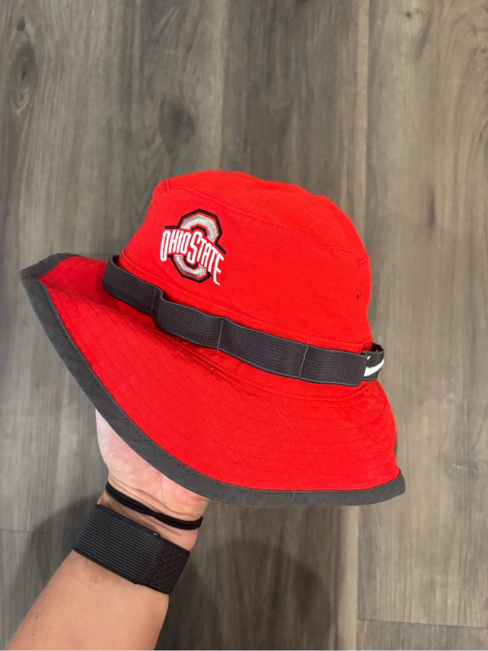 Ohio State Red Bucket Hat with Gray Trim